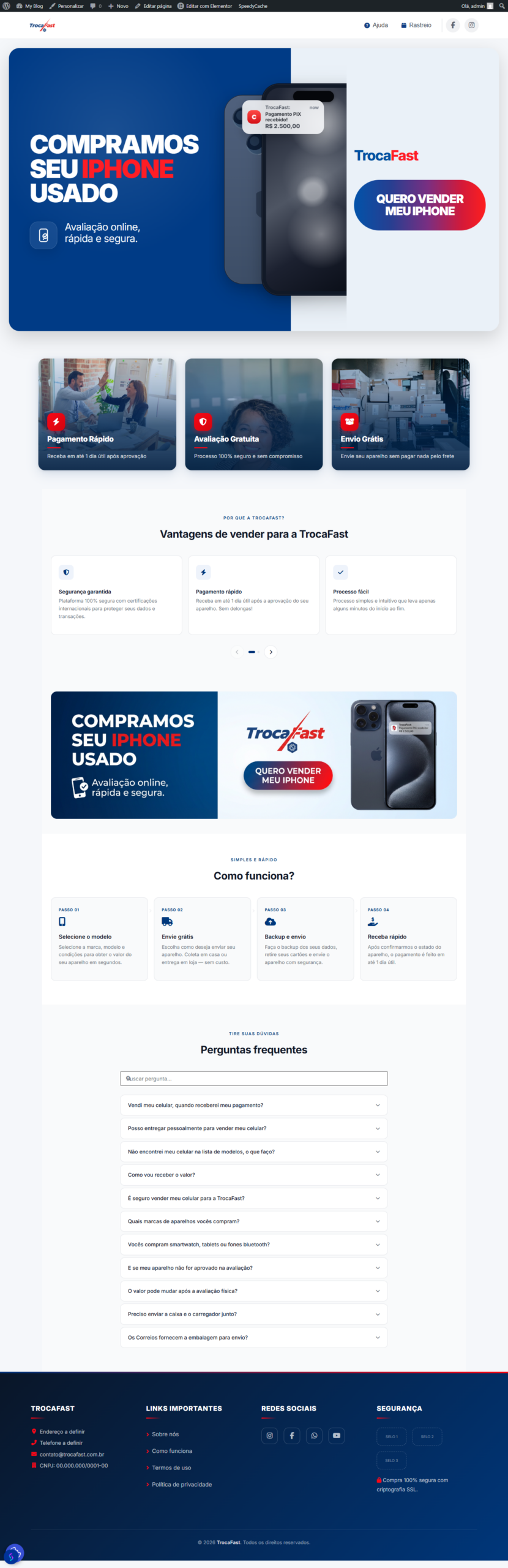 Projeto do site TrocaFast para venda e avaliação de iPhone
